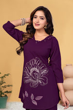 Thumbnail for Sonakshi Women's Wine Viscose Rayon Embroidered Straight Top & Bottom Set - Distacart