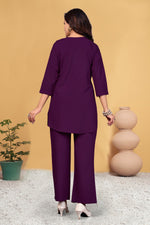 Thumbnail for Sonakshi Women's Wine Viscose Rayon Embroidered Straight Top & Bottom Set - Distacart