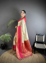 Thumbnail for Sonakshi Women'S Offwhite Premium Soft Silk Zari Woven Traditional Saree With Blouse - Distacart
