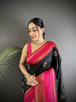 Thumbnail for Sonakshi Women'S Black Premium Soft Silk Zari Woven Traditional Saree With Blouse - Distacart