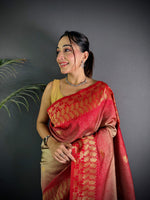 Thumbnail for Sonakshi Women'S Biscuit Ikkat Silk Zari Woven Traditional Saree With Blouse - Distacart
