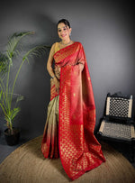 Thumbnail for Sonakshi Women'S Biscuit Ikkat Silk Zari Woven Traditional Saree With Blouse - Distacart