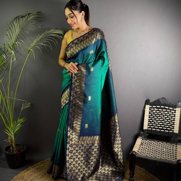 Sonakshi Women'S Teal Ikkat Silk Zari Woven Traditional Saree With Blouse - Distacart