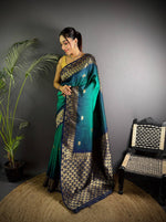 Thumbnail for Sonakshi Women'S Teal Ikkat Silk Zari Woven Traditional Saree With Blouse - Distacart
