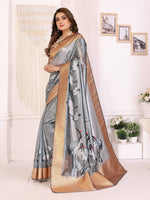 Thumbnail for Sonakshi Women'S Grey Premium Tissue Silk Copper-Gold Border Traditional Saree With Blouse - Distacart