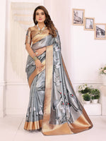 Thumbnail for Sonakshi Women'S Grey Premium Tissue Silk Copper-Gold Border Traditional Saree With Blouse - Distacart
