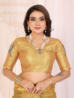 Thumbnail for Sonakshi Women'S Gold Premium Tissue Silk Copper-Gold Border Traditional Saree With Blouse - Distacart