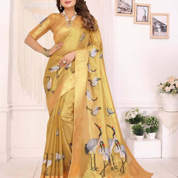 Sonakshi Women'S Gold Premium Tissue Silk Copper-Gold Border Traditional Saree With Blouse - Distacart