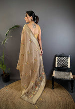 Thumbnail for Sonakshi Women'S Chiku Pure Organza Silk With Attractive Embroidery Work Traditional Saree With Blouse - Distacart