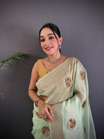 Thumbnail for Sonakshi Women'S Pista Pure Organza Silk With Attractive Embroidery Work Traditional Saree With Blouse - Distacart