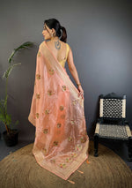 Thumbnail for Sonakshi Women'S Peach Pure Organza Silk With Attractive Embroidery Work Traditional Saree With Blouse - Distacart