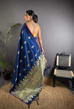 Thumbnail for Sonakshi Women'S Blue Pure Lichi Silk With Weaving Zari Traditional Saree With Blouse - Distacart