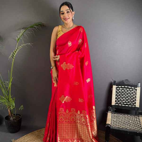 Sonakshi Women'S Ranipink Pure Lichi Silk With Weaving Zari Traditional Saree With Blouse - Distacart