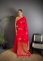 Thumbnail for Sonakshi Women'S Ranipink Pure Lichi Silk With Weaving Zari Traditional Saree With Blouse - Distacart