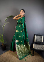 Thumbnail for Sonakshi Women'S Ramagreen Pure Lichi Silk With Weaving Zari Traditional Saree With Blouse - Distacart