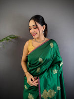 Thumbnail for Sonakshi Women'S Ramagreen Pure Lichi Silk With Weaving Zari Traditional Saree With Blouse - Distacart