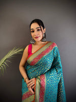Thumbnail for Sonakshi Women'S Teal Banarasi Soft Patola Silk With Meena & Zari Weaving Traditional Saree With Blouse - Distacart