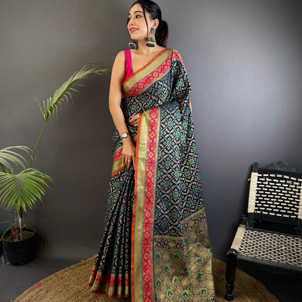 Sonakshi Women'S Black Banarasi Soft Patola Silk With Meena & Zari Weaving Traditional Saree With Blouse - Distacart