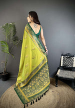 Thumbnail for Sonakshi Women'S Mehendi Pure Soft Banarasi Silk With Contrast Weaving Border And Pallu Traditional Saree With Blouse - Distacart