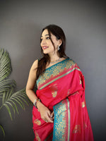 Thumbnail for Sonakshi Women'S Ranipink Pure Soft Banarasi Silk With Contrast Weaving Border And Pallu Traditional Saree With Blouse - Distacart