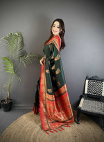 Thumbnail for Sonakshi Women'S Black Pure Soft Banarasi Silk With Contrast Weaving Border And Pallu Traditional Saree With Blouse - Distacart
