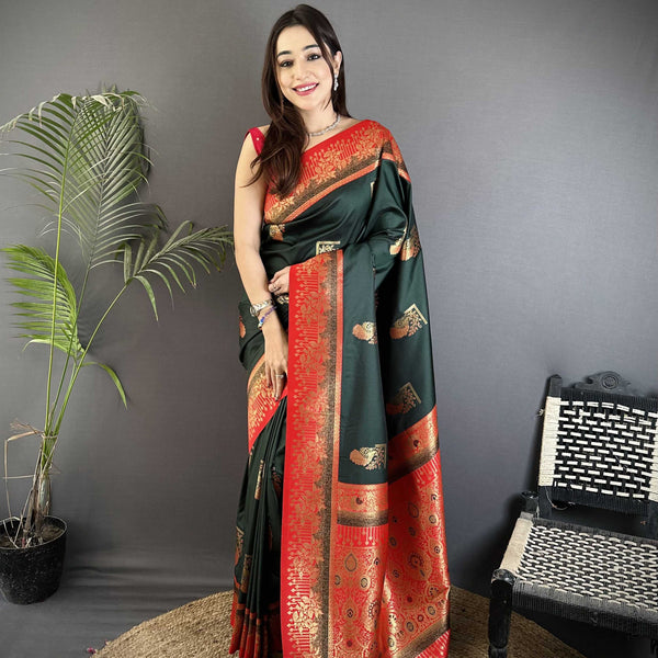 Sonakshi Women'S Black Pure Soft Banarasi Silk With Contrast Weaving Border And Pallu Traditional Saree With Blouse - Distacart