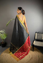 Thumbnail for Sonakshi Women's Black Soft Cotton Silk Golden Zari Weaving Traditional Saree with Blouse - Distacart