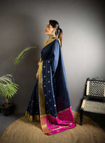 Thumbnail for Sonakshi Women's Royal Blue Soft Cotton Silk Golden Zari Weaving Traditional Saree with Blouse - Distacart