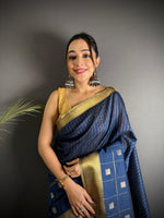 Thumbnail for Sonakshi Women's Royal Blue Soft Cotton Silk Golden Zari Weaving Traditional Saree with Blouse - Distacart