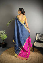 Thumbnail for Sonakshi Women's Royal Blue Soft Cotton Silk Golden Zari Weaving Traditional Saree with Blouse - Distacart