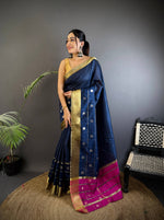 Thumbnail for Sonakshi Women's Royal Blue Soft Cotton Silk Golden Zari Weaving Traditional Saree with Blouse - Distacart