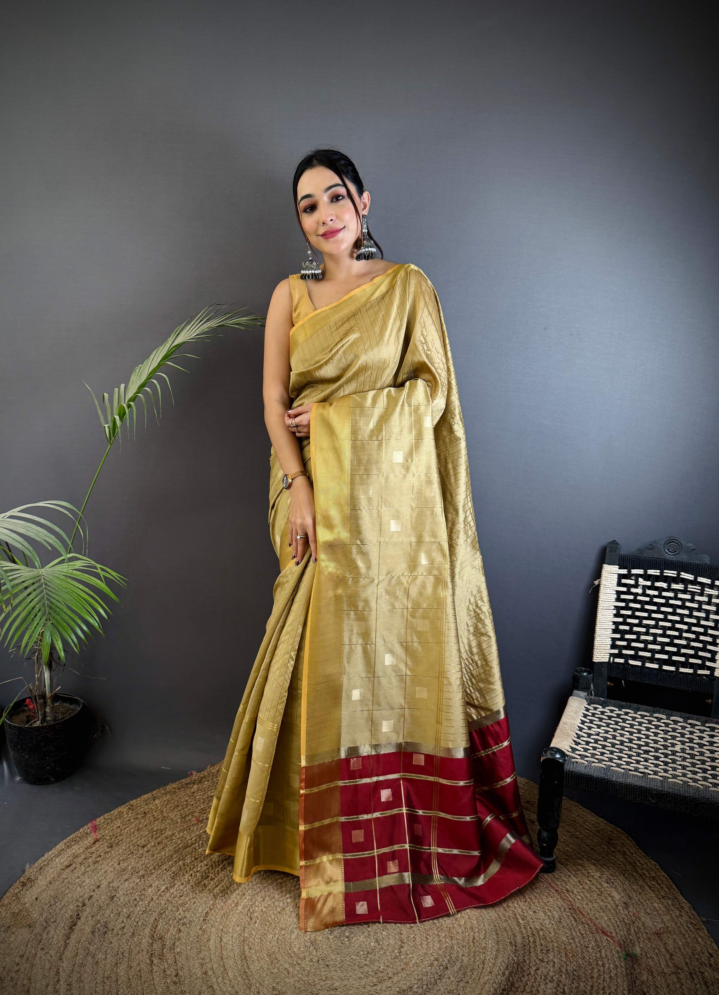 Sonakshi Women's Sona Gold Soft Cotton Silk Golden Zari Weaving Traditional Saree with Blouse - Distacart