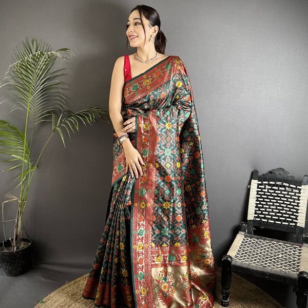 Sonakshi Women's Black Banarsi Silk Tassel Weaving Traditional Saree with Blouse - Distacart