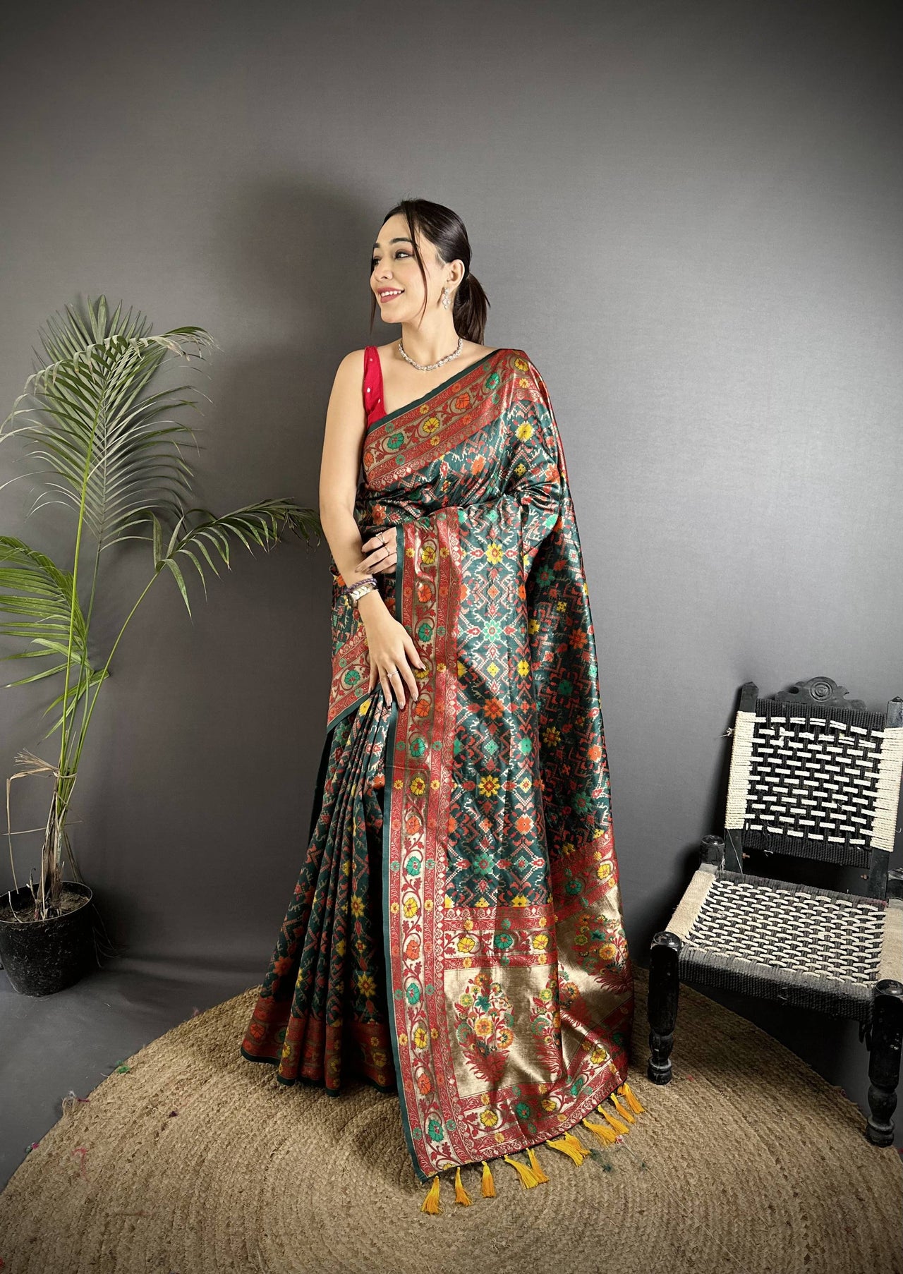 Sonakshi Women's Black Banarsi Silk Tassel Weaving Traditional Saree with Blouse - Distacart