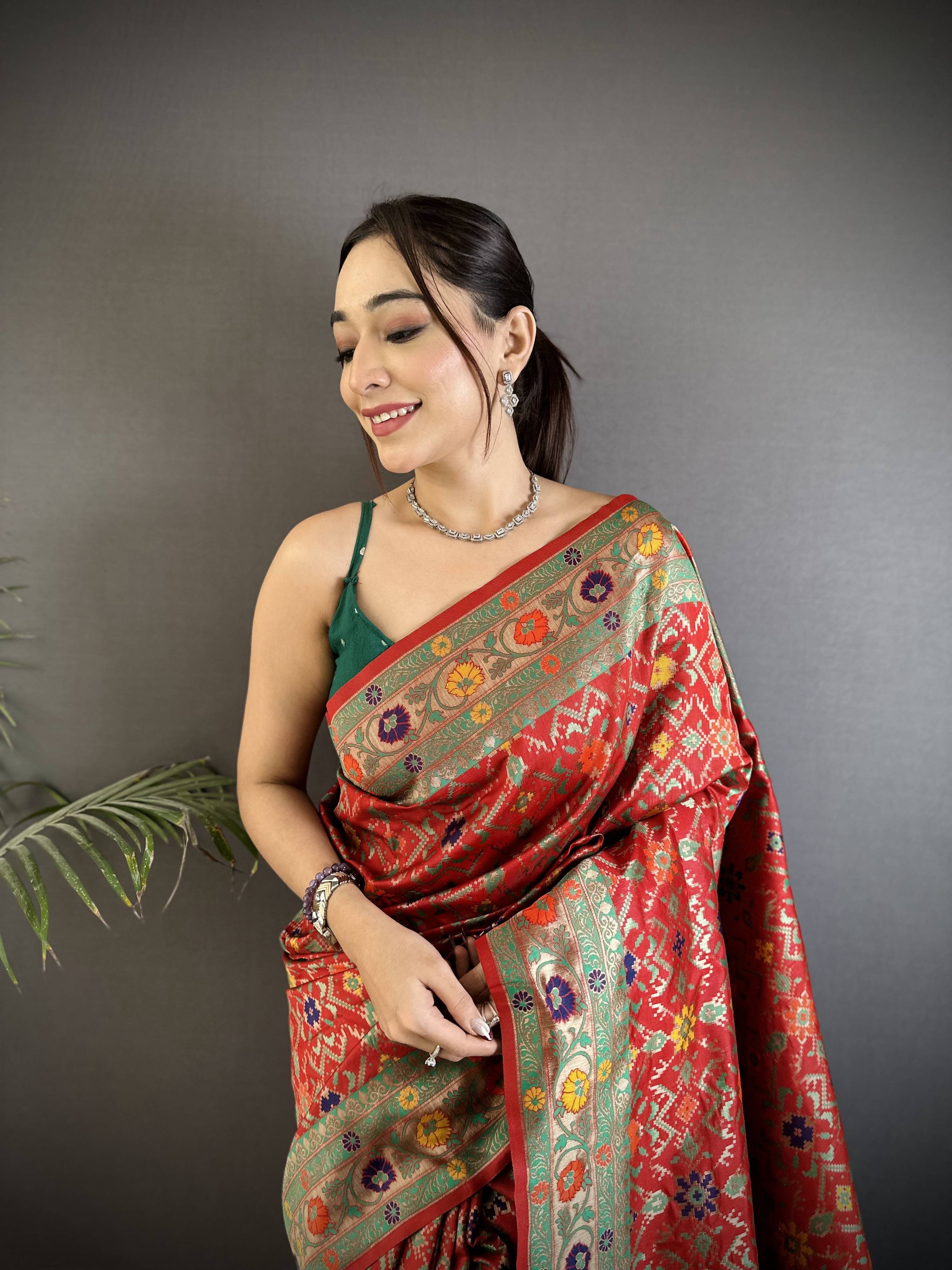 Sonakshi Women's Red Banarsi Silk Tassel Weaving Traditional Saree with Blouse - Distacart