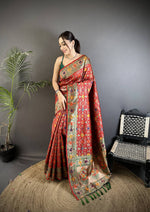 Thumbnail for Sonakshi Women's Red Banarsi Silk Tassel Weaving Traditional Saree with Blouse - Distacart