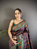 Thumbnail for Sonakshi Women's Wine Banarsi Silk Tassel Weaving Traditional Saree with Blouse - Distacart