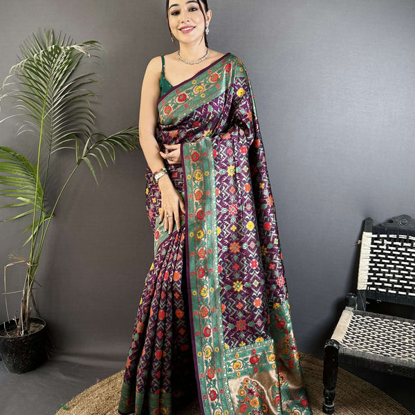Sonakshi Women's Wine Banarsi Silk Tassel Weaving Traditional Saree with Blouse - Distacart