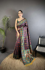 Thumbnail for Sonakshi Women's Wine Banarsi Silk Tassel Weaving Traditional Saree with Blouse - Distacart