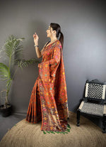 Thumbnail for Sonakshi Women's Orange Banarsi Silk Tassel Weaving Traditional Saree with Blouse - Distacart