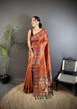 Thumbnail for Sonakshi Women's Orange Banarsi Silk Tassel Weaving Traditional Saree with Blouse - Distacart