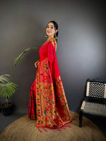 Thumbnail for Sonakshi Women's Rani Pink Paithani Silk Zari & Meenakari Weaving Traditional Saree with Blouse - Distacart