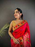 Thumbnail for Sonakshi Women's Rani Pink Paithani Silk Zari & Meenakari Weaving Traditional Saree with Blouse - Distacart