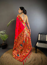Thumbnail for Sonakshi Women's Rani Pink Paithani Silk Zari & Meenakari Weaving Traditional Saree with Blouse - Distacart