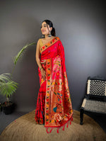 Thumbnail for Sonakshi Women's Rani Pink Paithani Silk Zari & Meenakari Weaving Traditional Saree with Blouse - Distacart