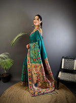 Thumbnail for Sonakshi Women's Morepeach Paithani Silk Zari & Meenakari Weaving Traditional Saree with Blouse - Distacart