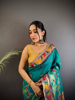 Thumbnail for Sonakshi Women's Morepeach Paithani Silk Zari & Meenakari Weaving Traditional Saree with Blouse - Distacart