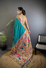 Thumbnail for Sonakshi Women's Morepeach Paithani Silk Zari & Meenakari Weaving Traditional Saree with Blouse - Distacart