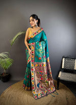 Thumbnail for Sonakshi Women's Morepeach Paithani Silk Zari & Meenakari Weaving Traditional Saree with Blouse - Distacart