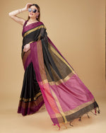 Thumbnail for Sonakshi Women's Black Raw Silk Khadi & Zari Weaving Traditional Saree with Blouse - Distacart